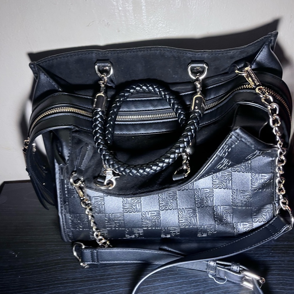 Steve Madden Black Satchel with Gold Accents